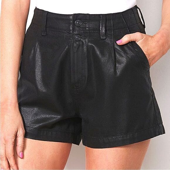 🏷️NWT PAIGE Pleated Mayslie Shorts In Midnight Oil Coating - Size 32 - Picture 1 of 8